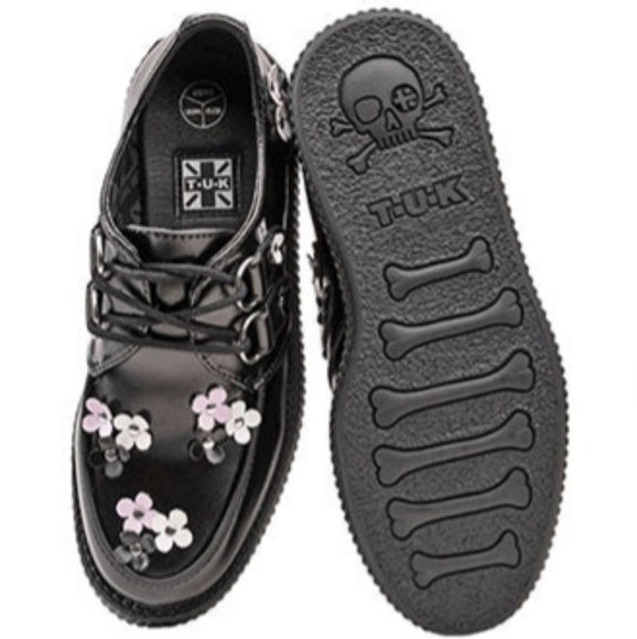 tuk Shoes Tuk Flower Cluster Laceup Punk Y2k Creepers Black Leather